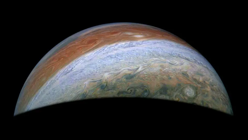 Jupiter, as seen during NASA Juno's 66th perijove on Oct. 23, 2024. NASA / SwRI / MSSS / Jackie Branc © cc by
